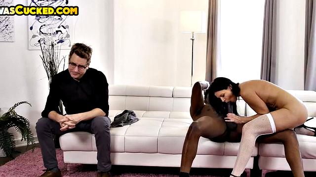 Mature bride cuckolds her husband with BBC in his own eyes