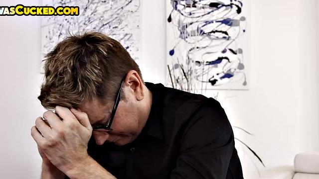 Mature bride cuckolds her husband with BBC in his own eyes