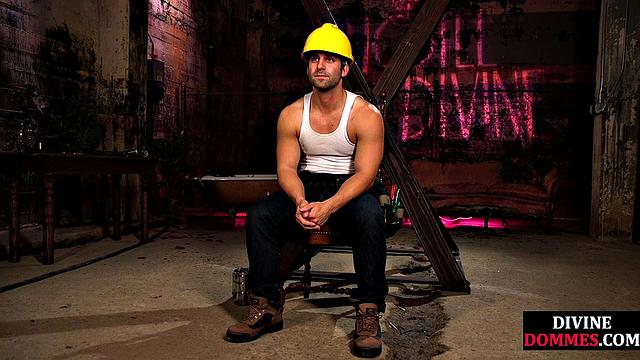 Busty latex femina dominates male using huge toy