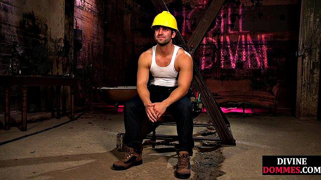 Busty latex femina dominates male using huge toy