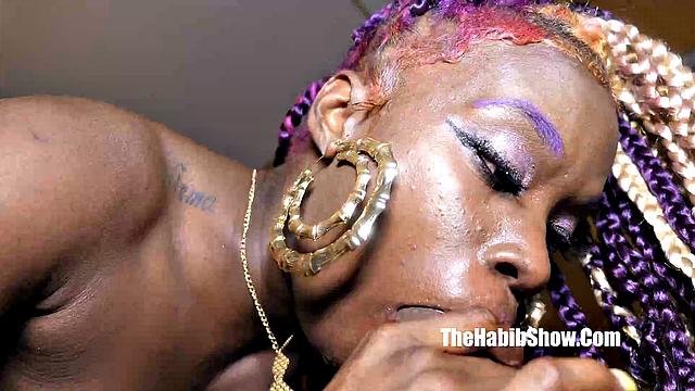 Dark chocolate fetish doll loves sucking and swallowing monster bbc