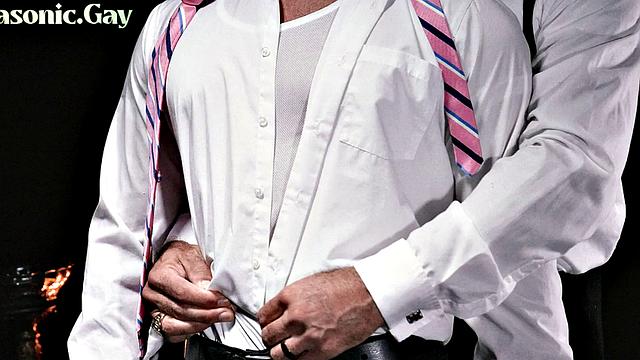 Dominated stud fucked in 3some by gay daddies