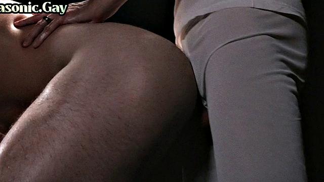 Dominated stud fucked in 3some by gay daddies