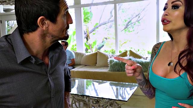 Stepmom with tattoos sucks and fucks in taboo threesome before riding cock like a pro