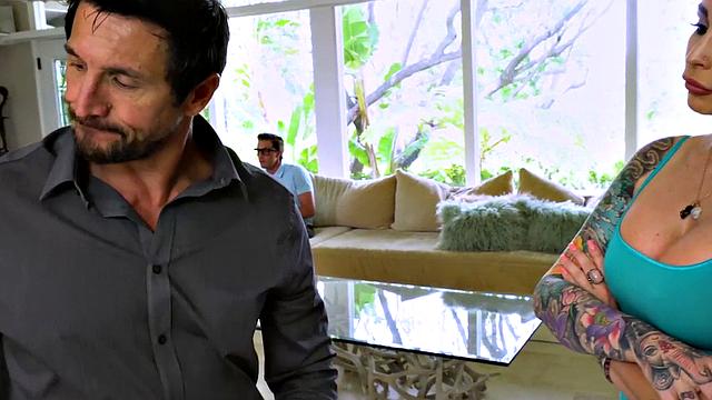 Stepmom with tattoos sucks and fucks in taboo threesome before riding cock like a pro