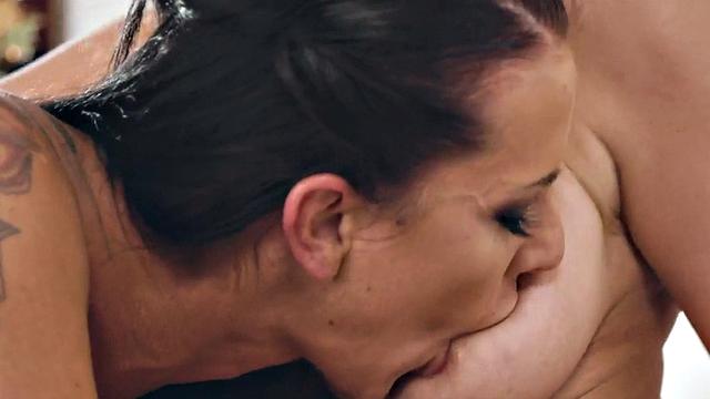 Lez busty maid enjoys pussyrubs with female boss