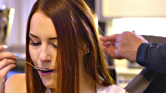 Ginger wife gets her bald pussy licked before deepthroating and taking it from behind