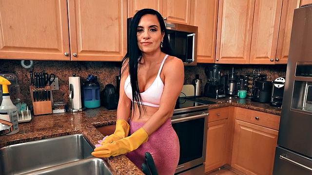 Big dick pounds wet pussy hole of maid in sexy lingerie & gloves