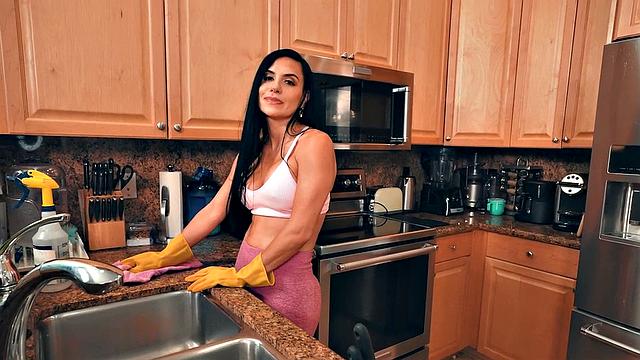 Big dick pounds wet pussy hole of maid in sexy lingerie & gloves