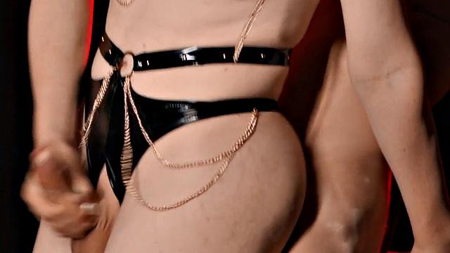 Shemale in stockings fucked in asshole by male