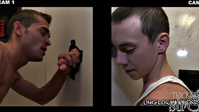 Fooled man dicksucked in gloryhole