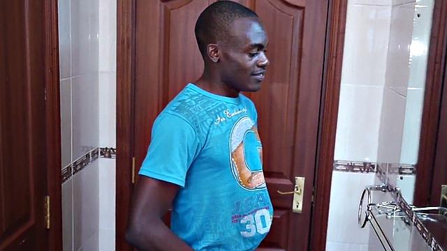 Real African twink jerks cock in homemade masturbation