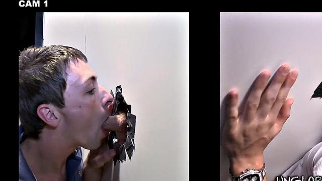 Real cum from gloryhole blowjob done by gay dude