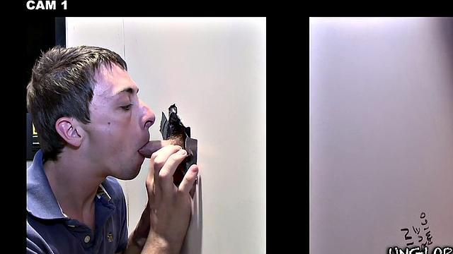 Real cum from gloryhole blowjob done by gay dude
