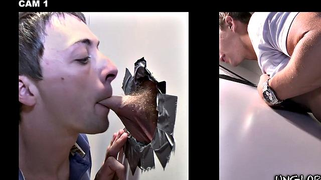 Real cum from gloryhole blowjob done by gay dude