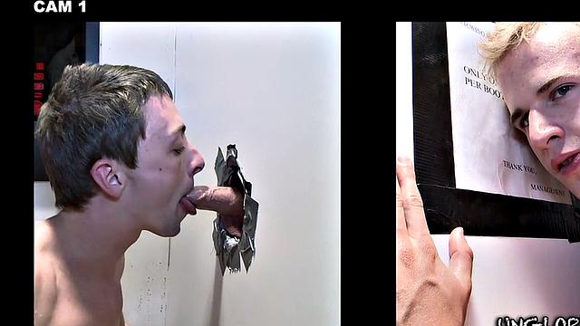 Real cum from gloryhole blowjob done by gay dude
