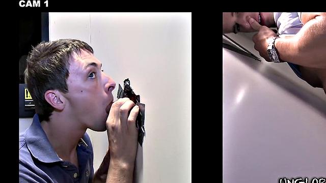 Real cum from gloryhole blowjob done by gay dude