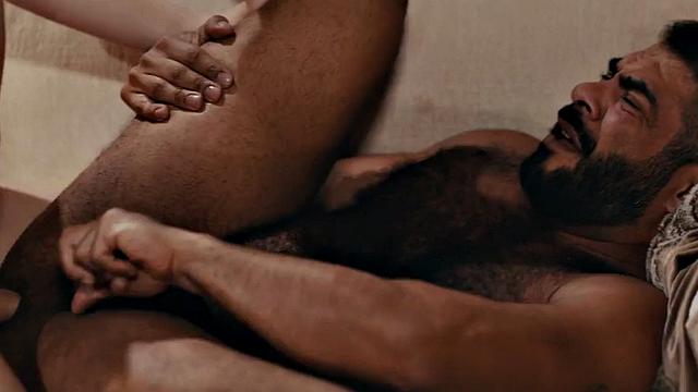 Busty TS babe bareback fucks hunk's asshole at home on couch