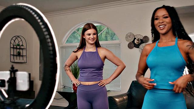 ADULT TIME - Sweaty Workout Ends In Pussy Licking For MILF Cali Sweets And Sky Wonderland