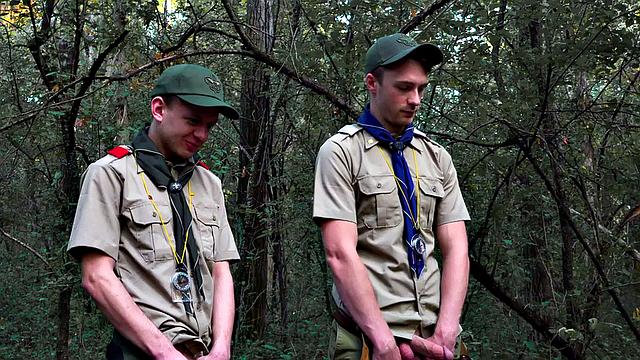 Real bottom twink barebacked outdoors after giving handjob