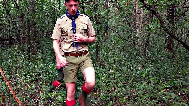 Real bottom twink barebacked outdoors after giving handjob