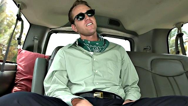 Straight guy gets cum in public van for money