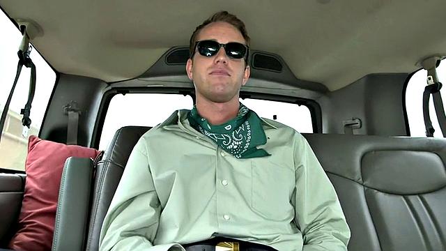 Straight guy gets cum in public van for money