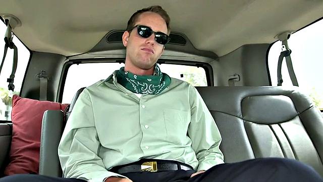 Straight guy gets cum in public van for money