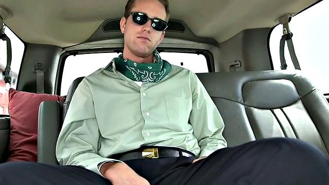 Straight guy gets cum in public van for money