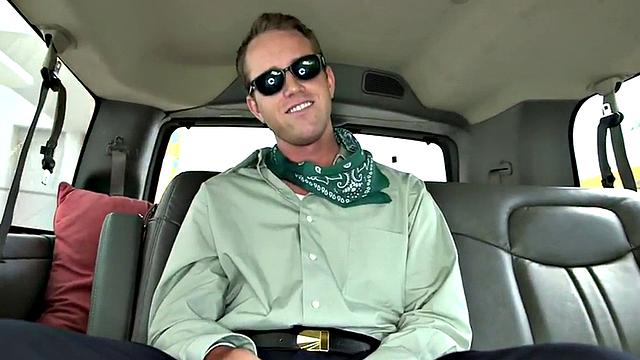 Straight guy gets cum in public van for money