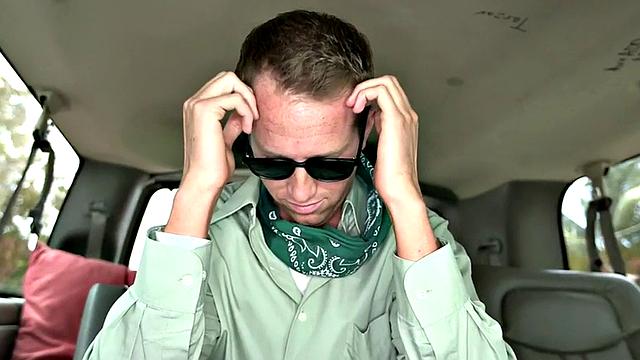 Straight guy gets cum in public van for money