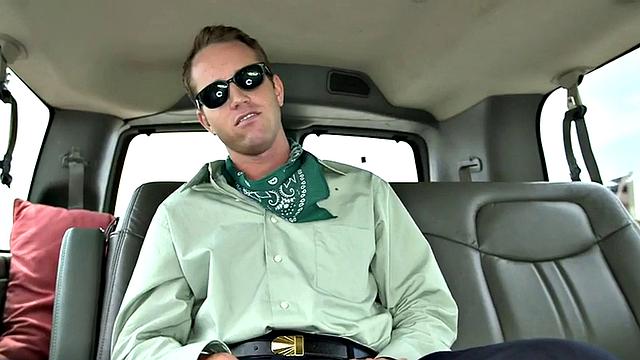 Straight guy gets cum in public van for money