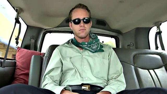 Straight guy gets cum in public van for money