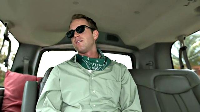 Straight guy gets cum in public van for money