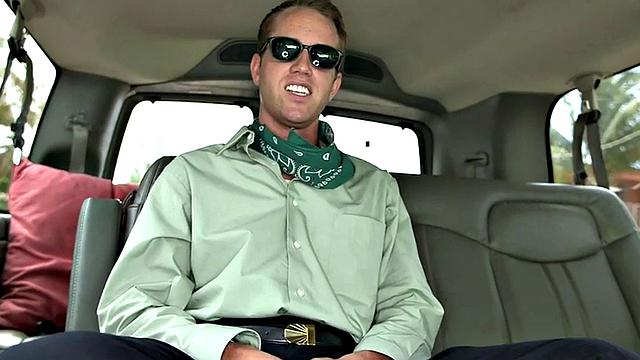 Straight guy gets cum in public van for money