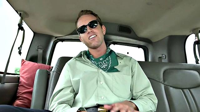 Straight guy gets cum in public van for money