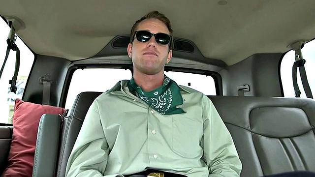 Straight guy gets cum in public van for money