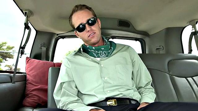 Straight guy gets cum in public van for money