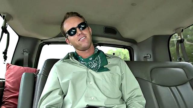 Straight guy gets cum in public van for money