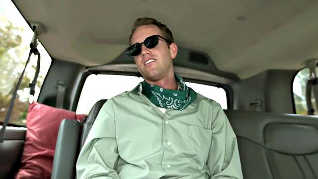 Straight guy gets cum in public van for money