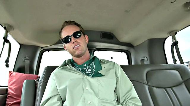 Straight guy gets cum in public van for money