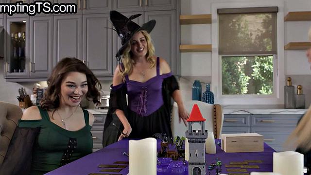 Halloween Trannies fuck 21yo in 3some