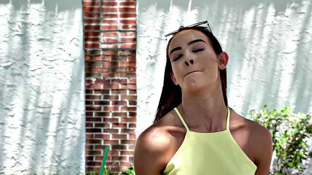 Latina slut in thong fucks hard in the great outdoors