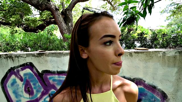 Latina slut in thong fucks hard in the great outdoors