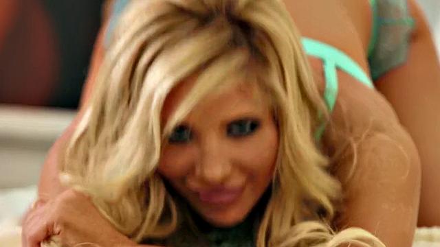 Blonde with bra and panties gets naughty with herself in hot solo action