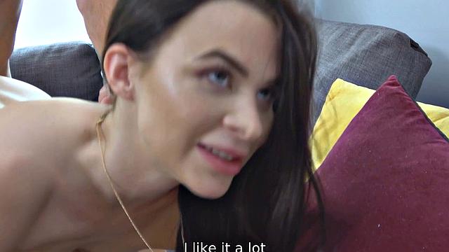 Watch this stunning babe get her tight pussy drilled while her hubby watches in awe