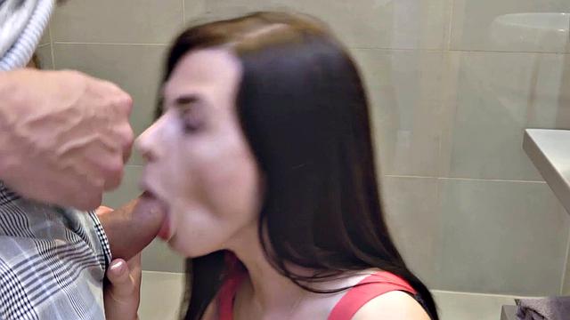 Watch this stunning babe get her tight pussy drilled while her hubby watches in awe