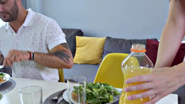 Watch this stunning babe get her tight pussy drilled while her hubby watches in awe