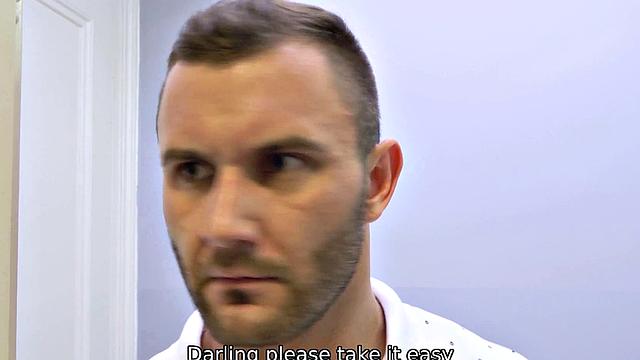 Watch this stunning babe get her tight pussy drilled while her hubby watches in awe