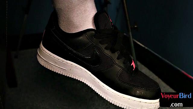 Amateur CFNM college voyeurs tease man who jerks cock